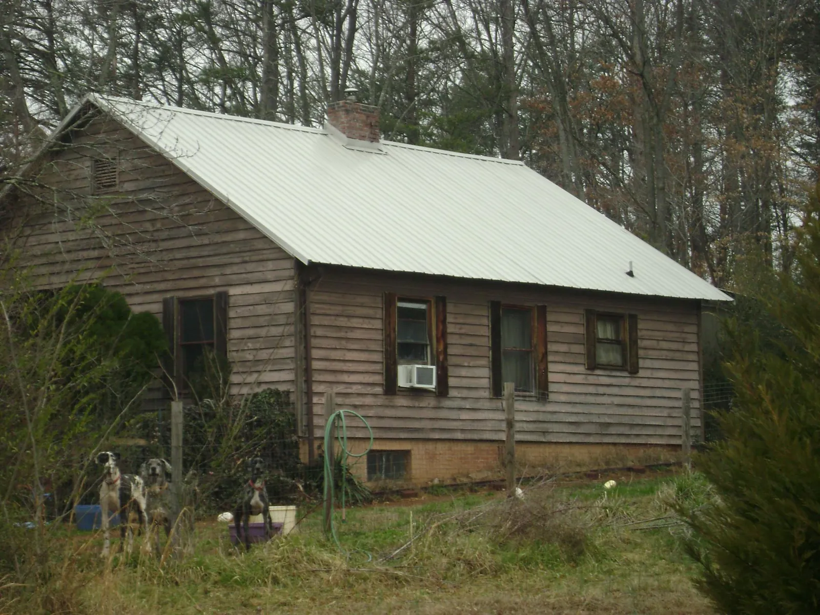 White metal roof on an old wood sided farmhouse, from a Asphalt Shingle Roof Repair job in New York Mills